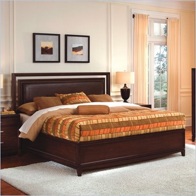 Wynwood Henley Leather Upholstered Panel Bed in Russet Brown Cherry Finish