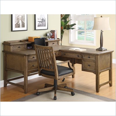 Wynwood Newberry L-Shaped Desk with Hutch in Antique Oak Finish