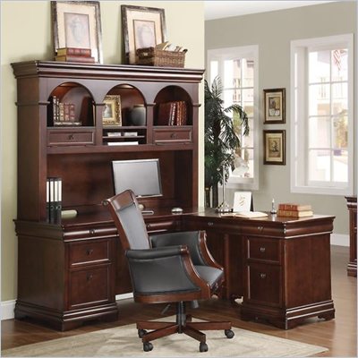 Wynwood Rue De Lyon L-Shape Wood Desk in Cognac Cherry