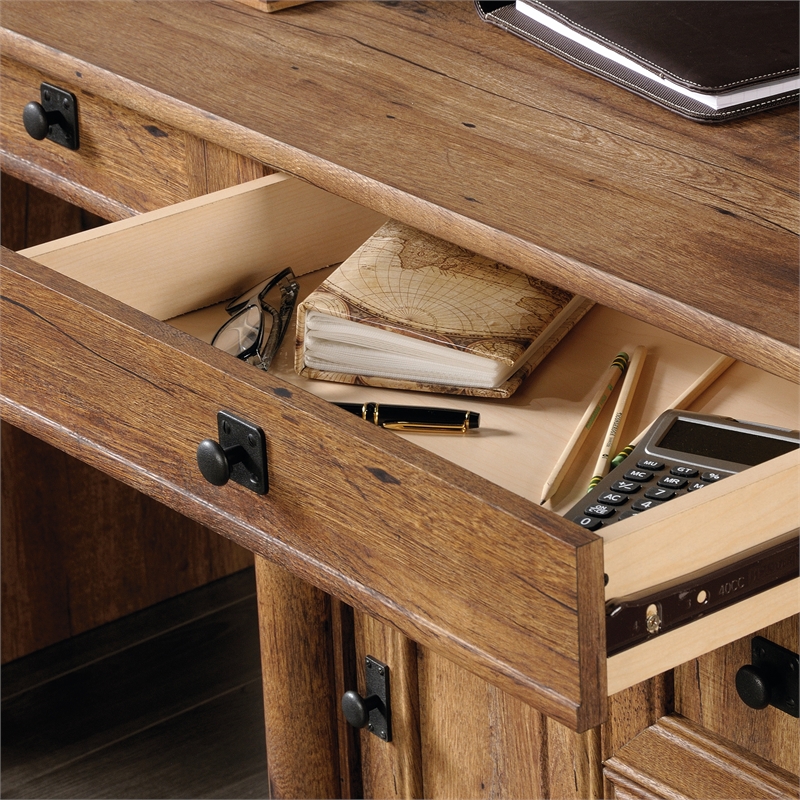 Sauder Palladia Engineered Wood Computer Desk With Hutch In Vintage Oak