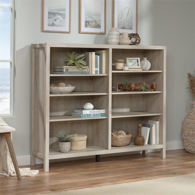 Sauder Pacific View Shelf Horizontal Wooden Bookcase In Chalked