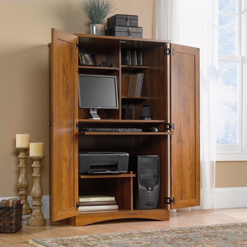 Sauder 404958 Harvest Mill Computer Armoire: 404958 Armoire Abbey Oak