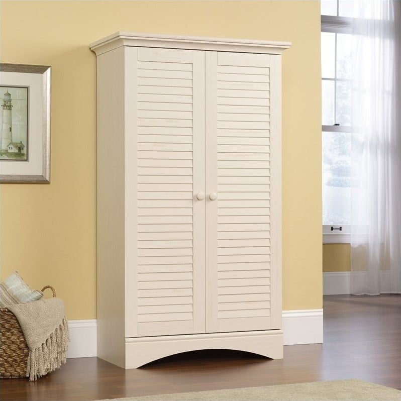 Sauder Harbor View Storage Cabinet in Distressed Antiqued White