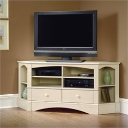 Sauder Harbor View Corner Entertainment Credenza in Antiqued White