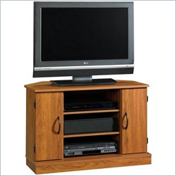Sauder Beginnings Corner TV Stand in Pecan