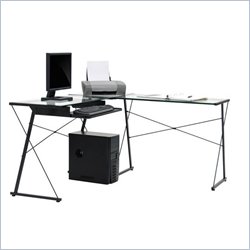 Sauder Beginnings L-Shaped Desk in Black/Clear Glass
