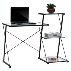 Sauder Beginnings Tiered Desk in Black/Clear Glass