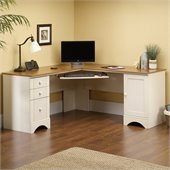 Sauder Harbor View Corner Computer Desk in Antiqued White