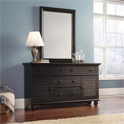 Sauder Harbor View Dresser and Mirror Set in Antiqued Paint