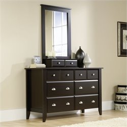 Sauder Shoal Creek Dresser and Mirror Set in Jamocha Wood