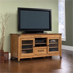 Sauder Registry Row TV Credenza in Amber Pine Finish