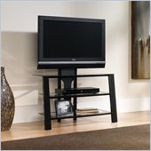 Sauder Mirage Panel TV Stand with Panel Mount Black Clear Glass