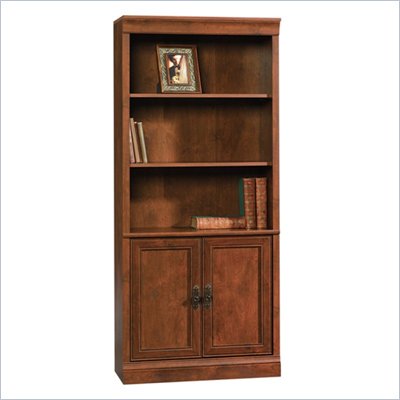 Sauder Arbor Gate 3 Shelves Library With Doors in Coach Cherry Finish