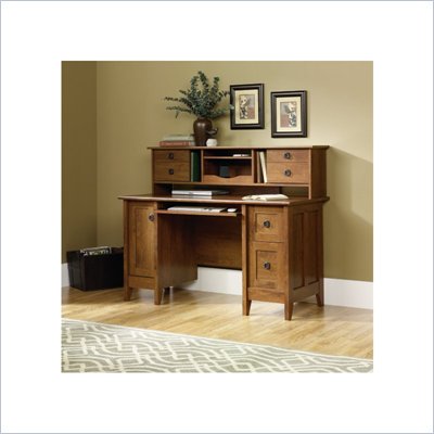 Sauder August Hill Comp Desk with Hutch in Oiled Oak