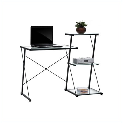 Sauder Beginnings Tiered Desk in Black/Clear Glass