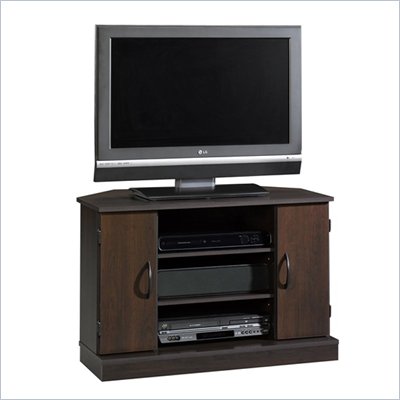 Sauder Beginnings Corner TV Stand in Cinnamon Cherry