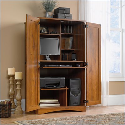 Harvest Mill Collection Computer Armoire in Abbey Oak