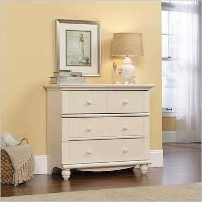 Sauder Harbor View 3-Drawer Chest in Antiqued White