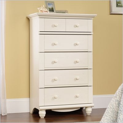 Sauder Harbor View 5-Drawer Chest in Antiqued White