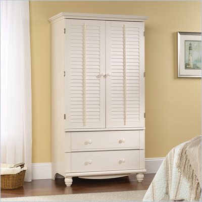 Sauder Harbor View Armoire in Antiqued White