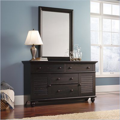 Sauder Harbor View Dresser and Mirror Set in Antiqued Paint