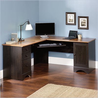 Sauder Harbor View Corner Computer Desk in Antiqued Paint