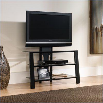 Sauder Mirage Panel TV Stand with Panel Mount Black Clear Glass