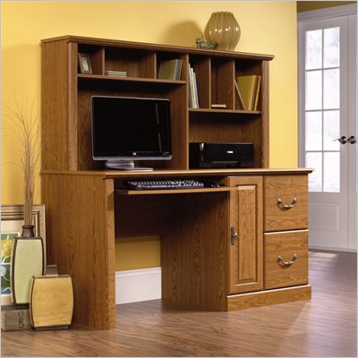 Computer Desk  Hutch on Hills Large Wood Computer Desk With Hutch In Carolina Oak   401354