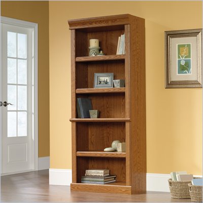 Sauder 5 Shelves Orchard Hills Wood Bookshelf in Carolina Oak Finish