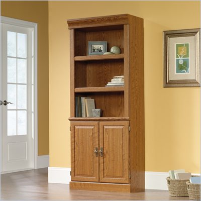 Sauder Orchard Hills 3 Shelves Wood Bookshelf With Storage in Carolina Oak Finish