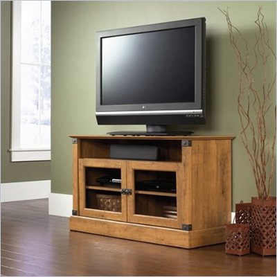 Sauder Registry Row Panel TV Stand in Amber Pine