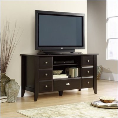 Sauder Wood Furniture on Sauder Shoal Creek Entertainment Credenza In Jamocha Wood Finish