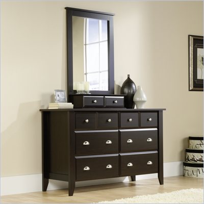 Sauder Shoal Creek Dresser and Mirror Set in Jamocha Wood