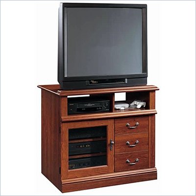 Sauder Planked TV Stand Cabinet with Media Storage in Cherry Finish
