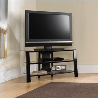 Sauder Mirage TV Stand Black Frame with Clear Glass