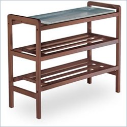 Winsome Mud Room Shoe Rack  with Zinc Tray in Antique Walnut Finish