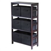 Winsome Capri 3 Section Wide Storage Shelf with 6 Foldable Black Fabric Baskets