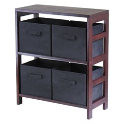 Winsome Leo 2-Section Storage Shelf with 4 Foldable Black Fabric Baskets