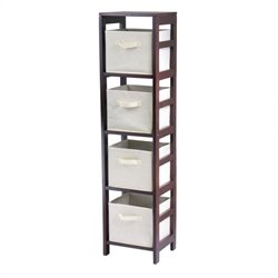 Winsome Leo 4-Section Tall Storage Shelf with 4 Foldable Beige Fabric Baskets