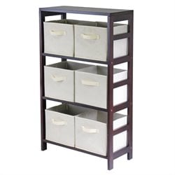 Winsome Leo 3-Section Wide Storage Shelf with 6 Foldable Beige Fabric Baskets