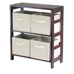 Winsome Leo 2-Section Wide Storage Shelf with 4 Foldable Beige Fabric Baskets