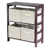 Winsome Leo 2-Section Wide Storage Shelf with 4 Foldable Beige Fabric Baskets