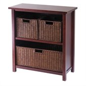 Winsome Milan 3-Tier Medium Storage Shelf with 3 Wired Baskets in Antique Walnut
