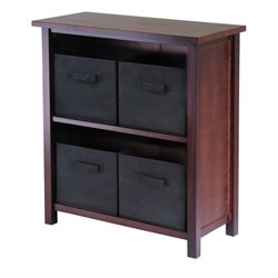Winsome Milan 3-Tier Medium Storage Shelf with 4 Foldable Black Fabric Baskets