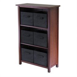 Winsome Milan 4-Tier Medium Storage Shelf with 6 Foldable Black Fabric Baskets