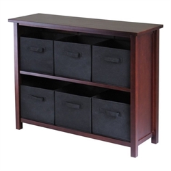 Winsome Milan 3-Tier Long Storage Shelf with 6 Foldable Black Fabric Baskets