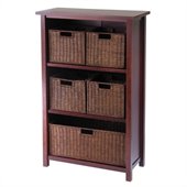Winsome Milan 4-Tier Medium Storage Shelf and 5 Wired Baskets in Antique Walnut