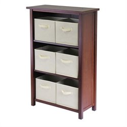 Winsome Milan 4-Tier Medium Storage Shelf with 6 Foldable Beige Fabric Baskets