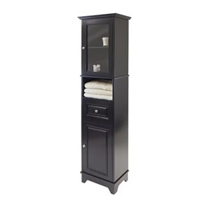 Winsome Alps Tall Cabinet with Glass Door and Drawer in Black Finish