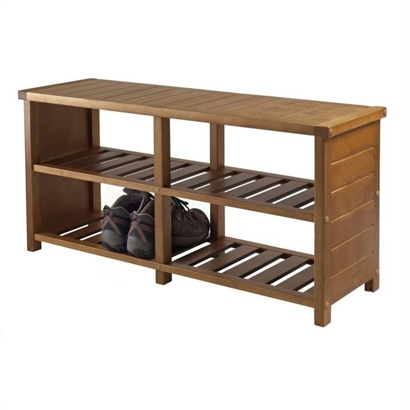 Winsome Keystone Bench Teak Finish Shoe Rack  eBay